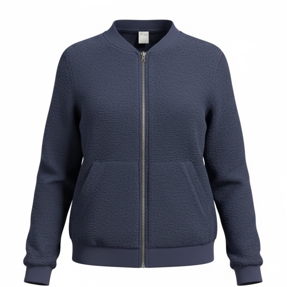 Old Navy Active Zip Up Fleece Jacket Blue Textured Cozy Casual Women L Cozycore